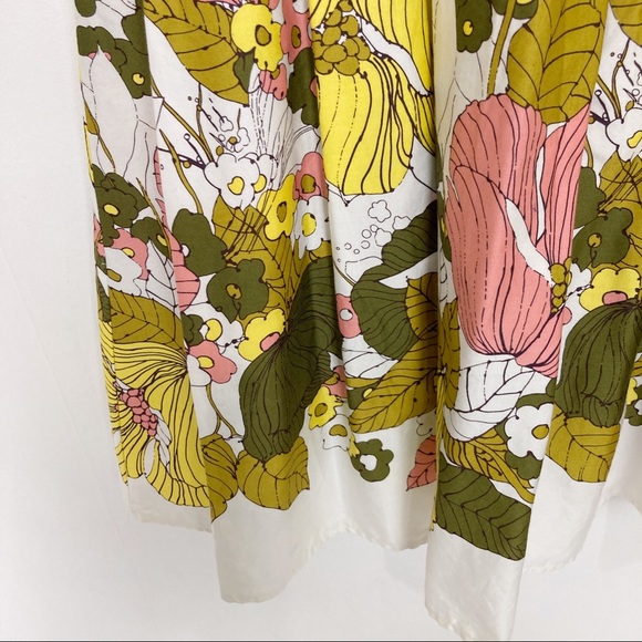 Vintage style floral dress 60s 70s flower white cream green yellow pink pleated - Picture 5 of 8